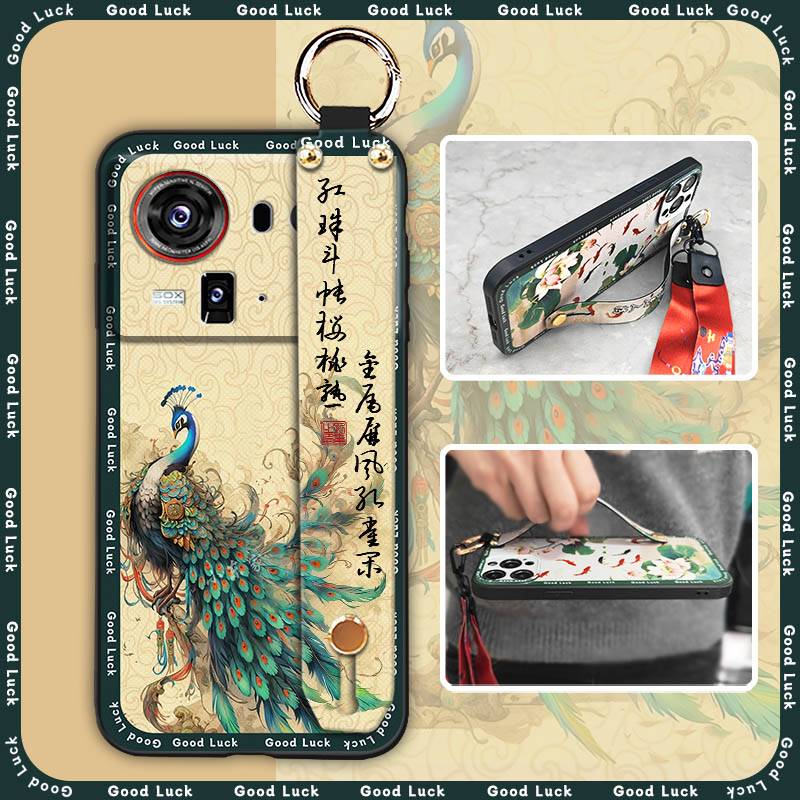 Kickstand Back Cover Phone Case For ZTE Nubia Z80 Ultra/Z2577 Anti-dust Waterproof Wrist Strap For Mom Elderly lady Ring