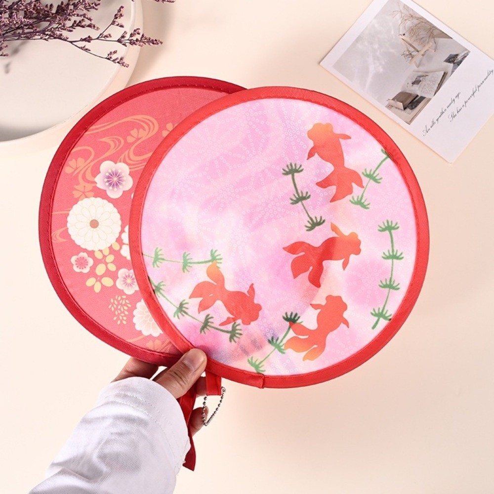 New Portable Round Hand Fan Floral Retro Handheld Folding Fan Mini Travel Round Fan Summer Travel