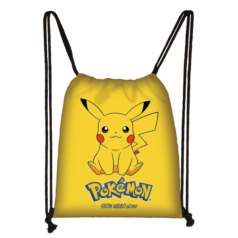 2024 New Pikachu Drawstring Bag Pokemon Kids Shopping Bag Student Outdoor Drawstring Bag Wholesale Hot