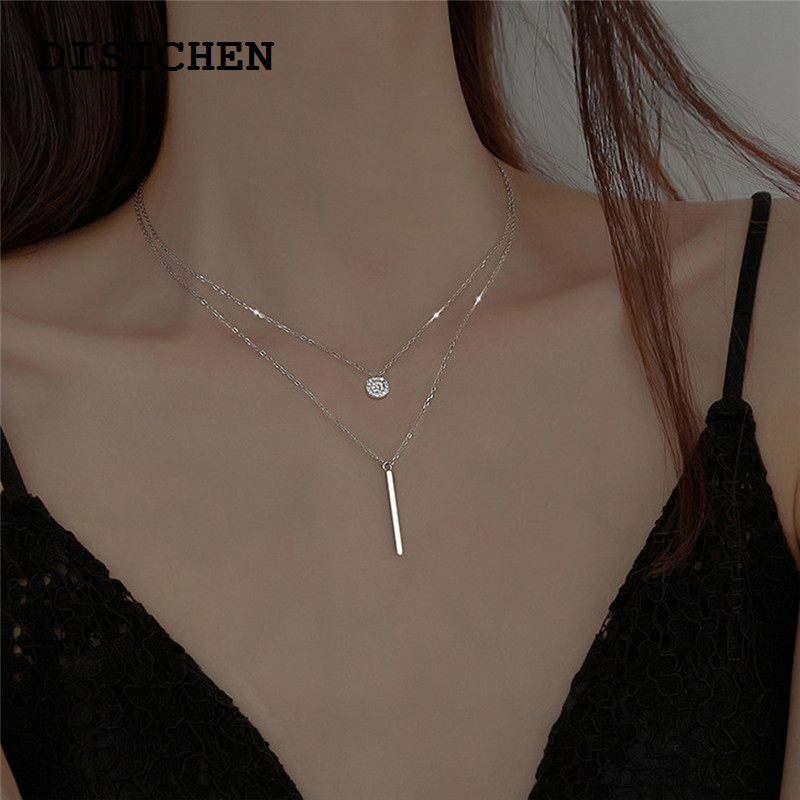 DISICHEN Fifty percent discount LATS New Shiny Round Plate Necklace Rose Rose Gold Color Exquisite Double Layer Clavicle Chain Necklace Jewelry for Women Gift