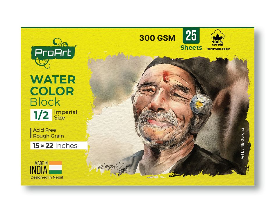 ProArt Watercolor Paper Block 1/2 Size (15x22 Inch), 300 GSM, 25 Sheets, 100% Cotton Handmade Paper-Glued On 4 Sides