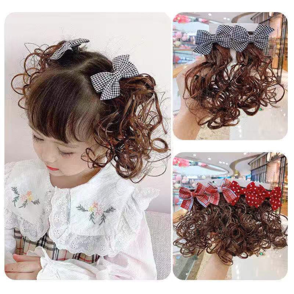 Smooth High quality Natural Headwear Girls Fluffy Cute Hair Extension Princess Children's Bow Wig Hair Accessories Bowknot Hairclip Baby Wig Hairpin