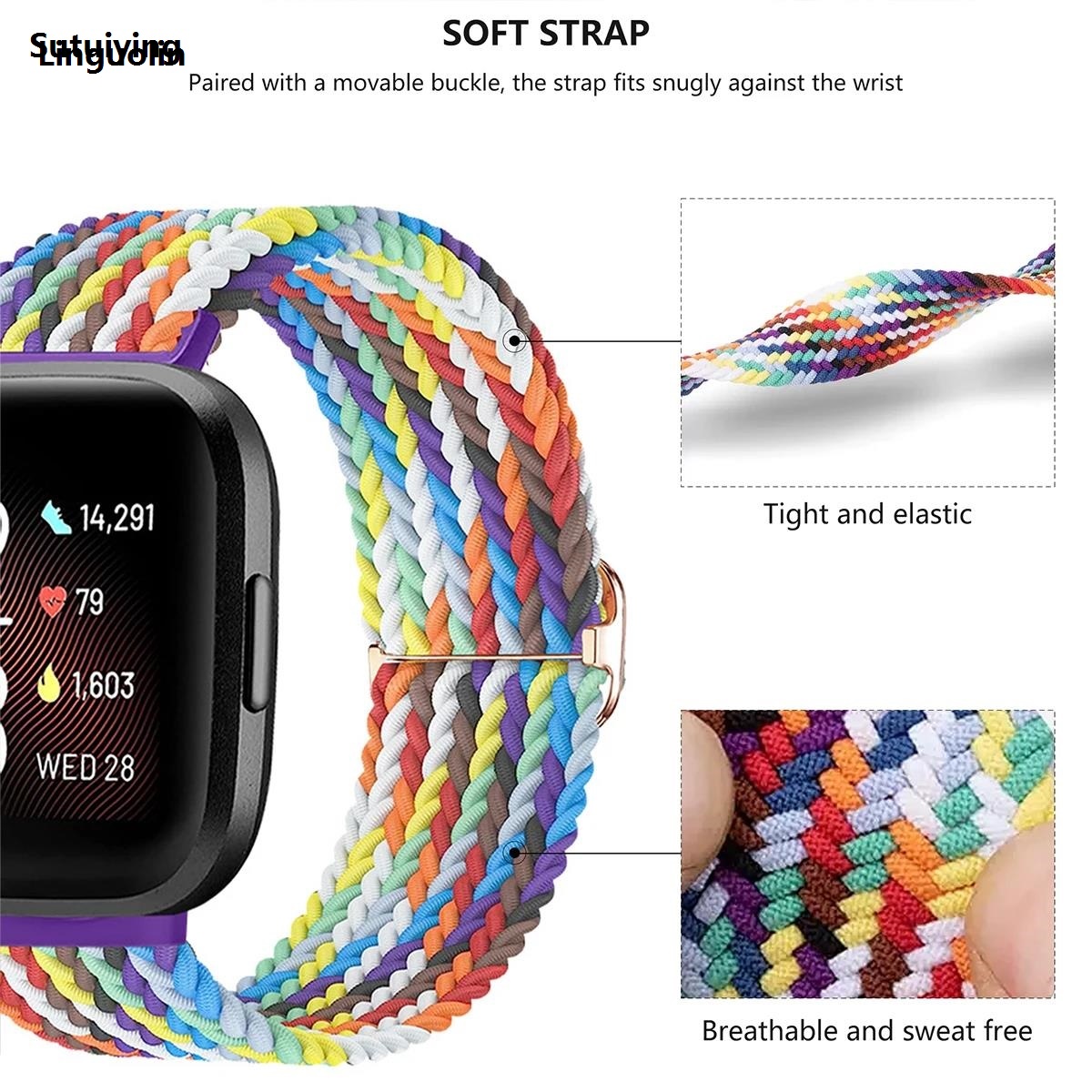 Linguolin 2pcs Sport Bands,Compatible with Fitbit Versa 3/Versa 4/Sense 2/Sense, Sales promotion Adjustable Stretchy Solo Loop Nylon Replacement Watchband