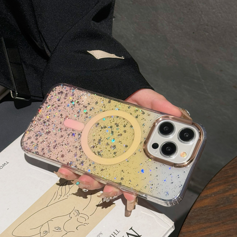 NEW HODON Luxury Gradient Glitter Soft Edge Magnetic Cases For iPhone 13 14 15 Pro Max Magsafe Case Wireless Charging Sparkling Sequins Shockproof Back Cover