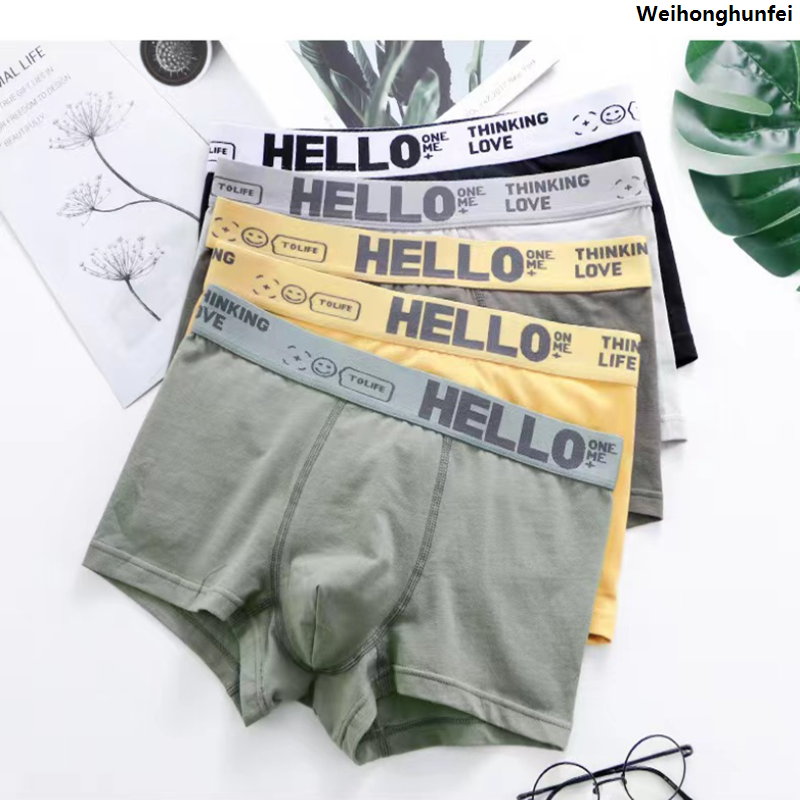 WeihonghunfeiSales promotion 5pcs Mens Underwear Male Boxers Underpant Comfortable Breathable Fashion New Style Softness Boys Catton Panties Boxershorts