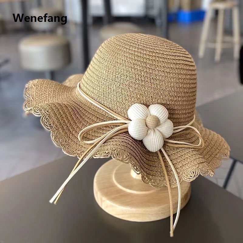 Wenefang Summer Baby Flower Straw Hat With Handbag Bags 2pcs Set For Kids Original Little Girls Sun Cap Visor UV Protection Panama Hat gorras