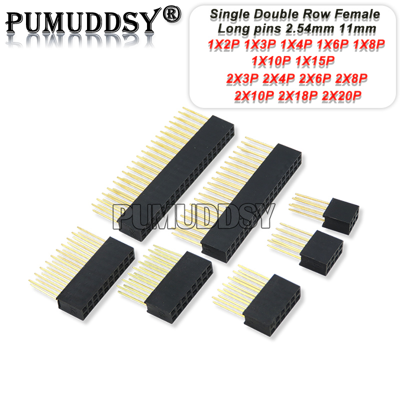 2.54mm Single Double Row Female Long Pins 11mm Board Pin Header Socket Connector 2~20PIN For Arduino For Raspberry Pi 10PCS