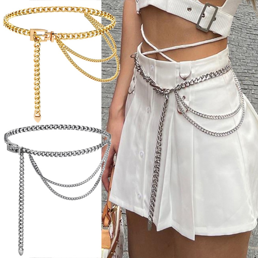 New Multilayer Metal Chain Punk Dress Gold Silver Waist Chain Jeans Accessory Moon Star Belt
