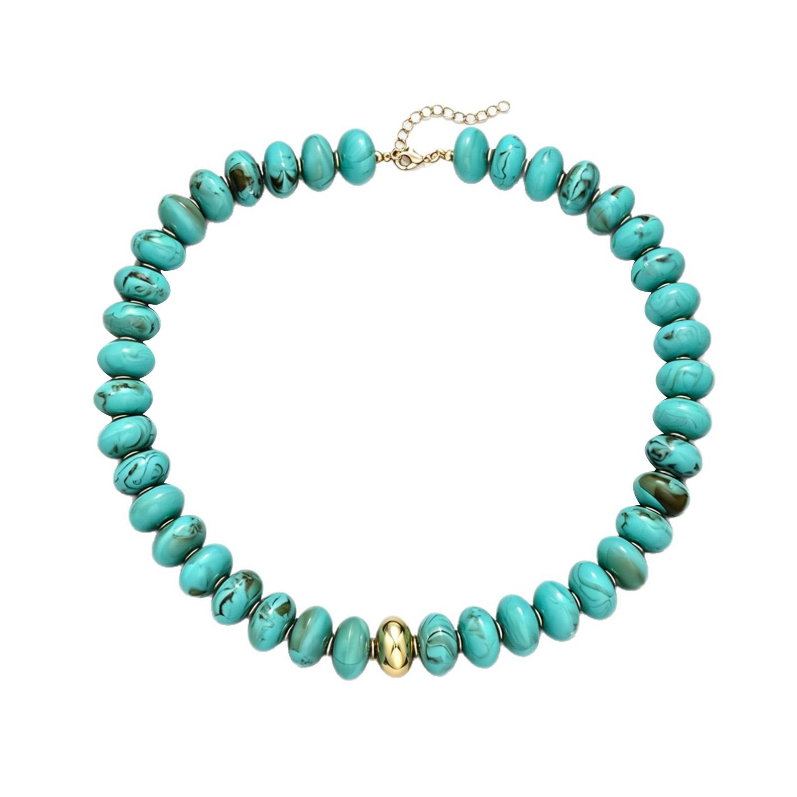 CARAT Bohemian Imitation Turquoise Beaded Necklace Boho Chunky Beaded Necklace for Women Retro Turquoise Acrylic Bead Choker Summer for Asia