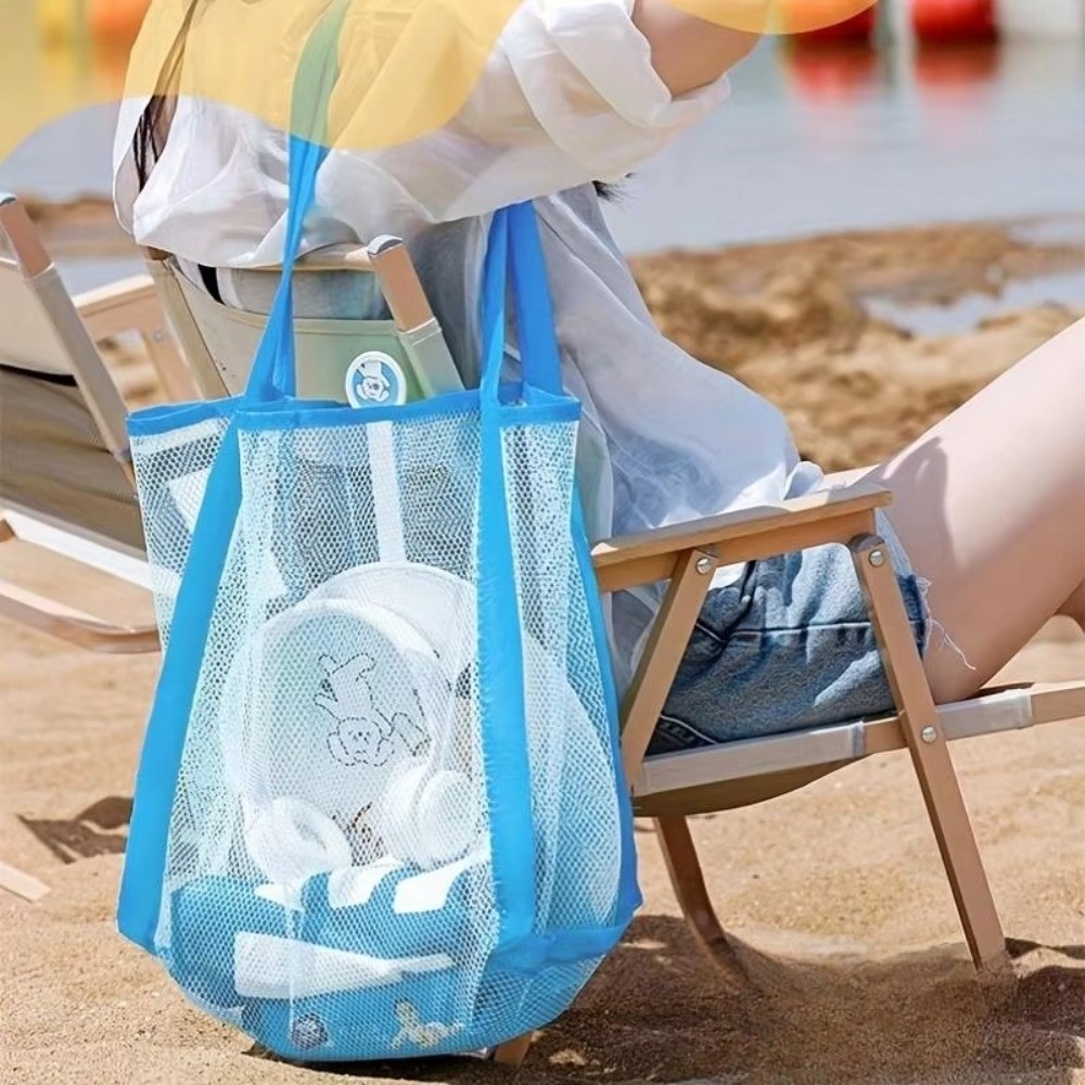 New Sandproof Mesh Beach Bag Carryall Foldable Large Swimming Bag Large Capacity Toiletry Bag Beach