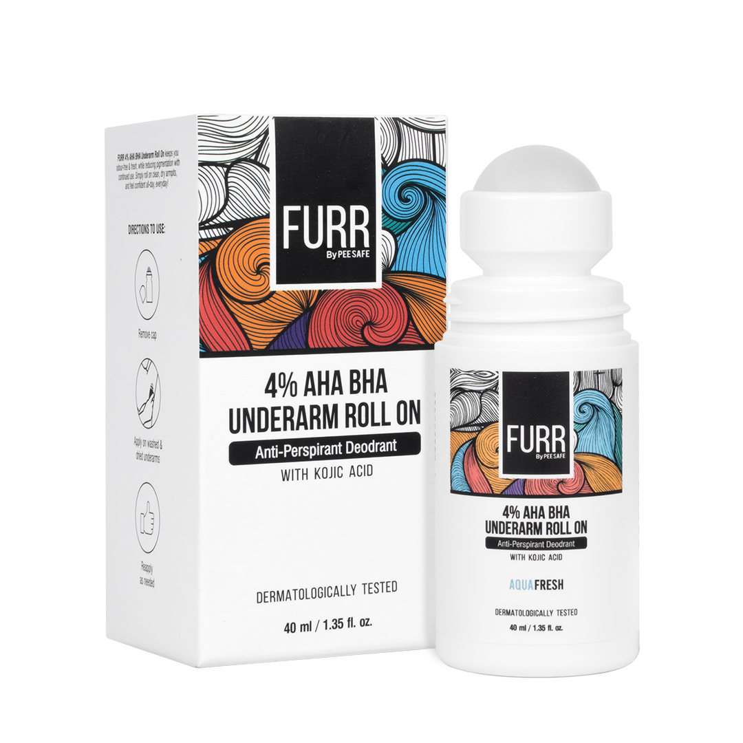 FURR By Pee Safe 4% AHA BHA Underarm Roll On with Kojic Acid | Long-Lasting FreshAqua Fragrance | Helps Reduce Pigmentation, Prevents Body Odour & Brightens Skin | Dermatologically Tested | Antiperspirant | 40ml