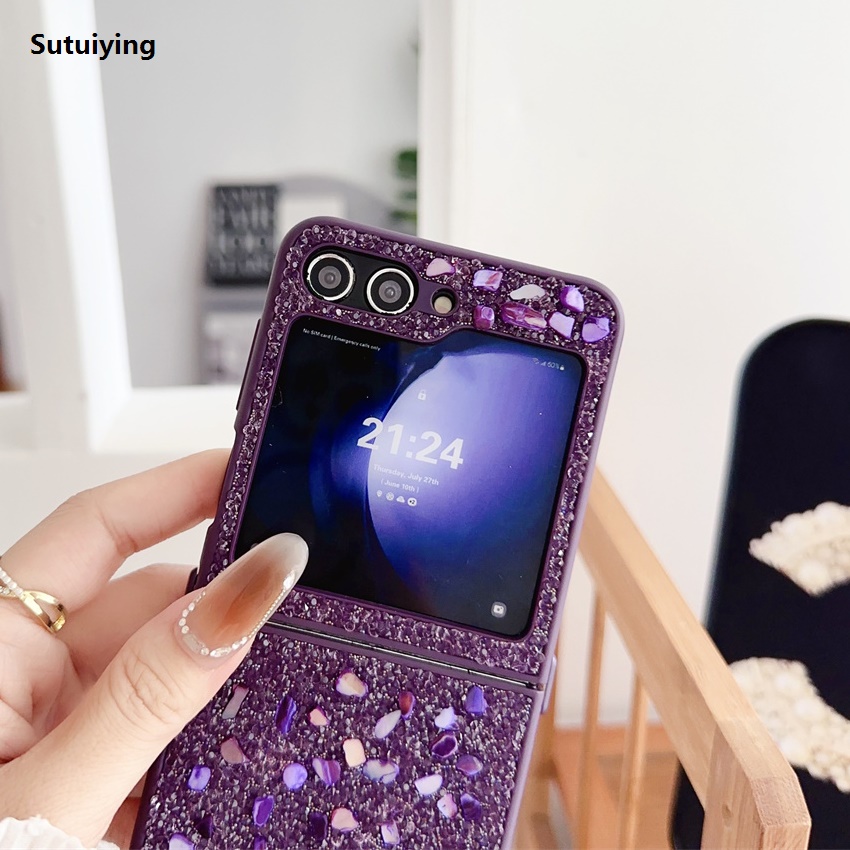 Sutuiying Luxury Colored Diamond Matte Phone Case for Samsung Galaxy Z Flip 2025 4 3 Zflip 5 Fold ZFlip5 Flip4 ZFlip3 Super Shiny Glitter Cover
