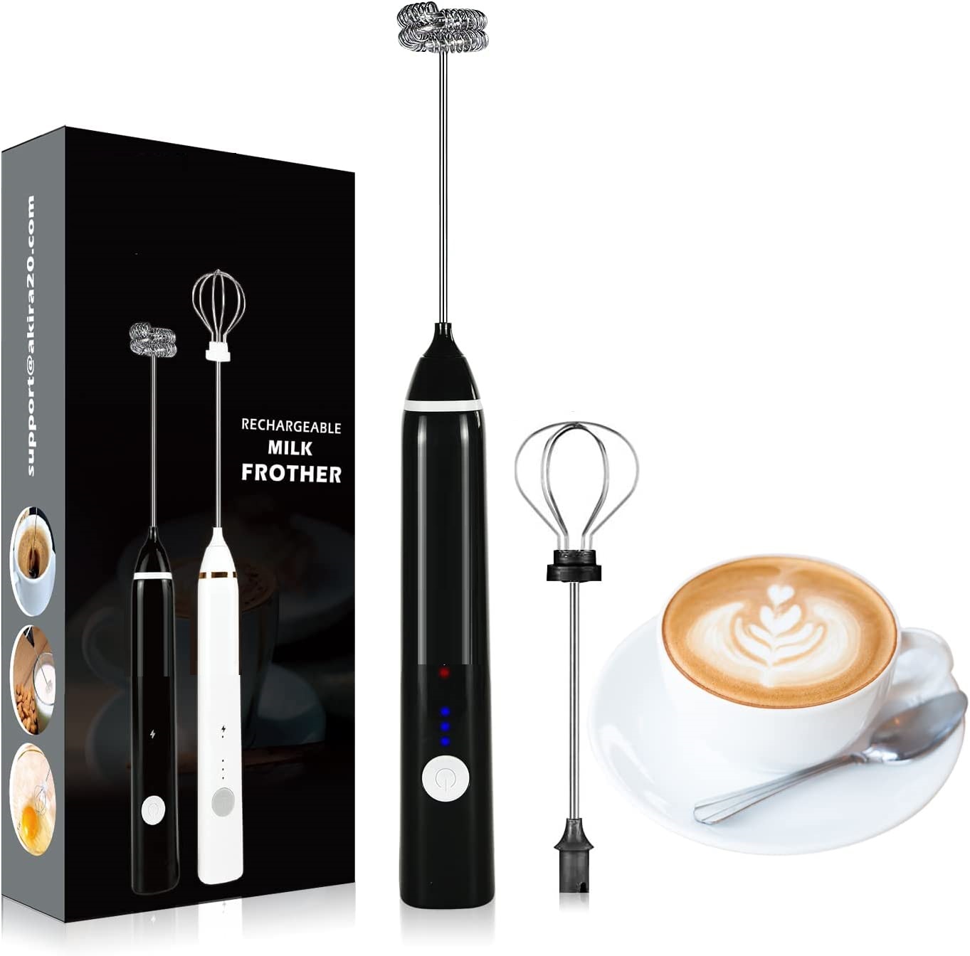 Rechargeable Milk Frother Handheld Foam Maker With Stainless Whisk For Cappuccino, Latte, Bulletproof Coffee, Keto Diet, Protein Powder