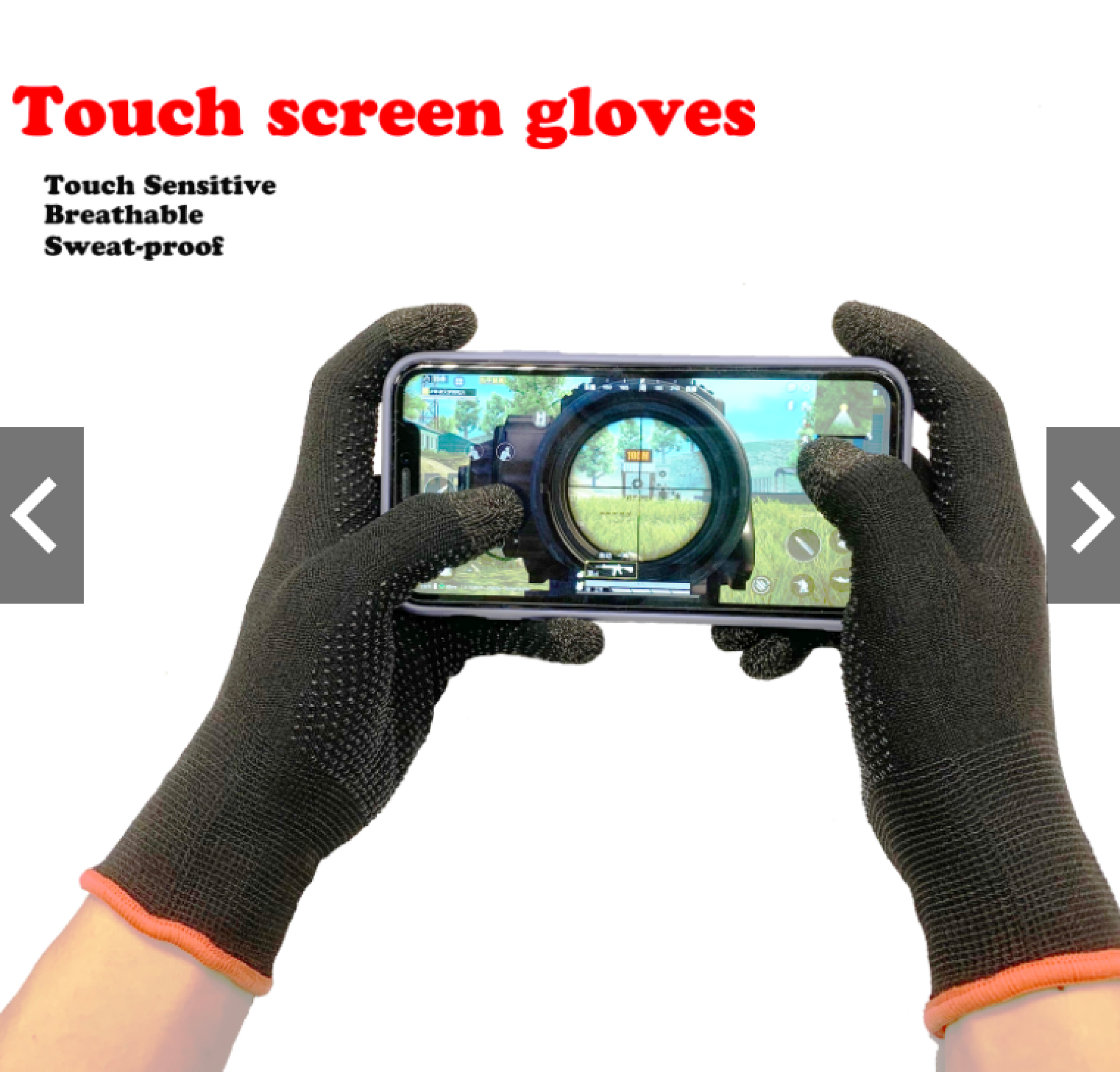 PUBG / Free Fire Full Cots Touch Screen Game Controller Sweat Proof Gloves With Grip - 1 Pair