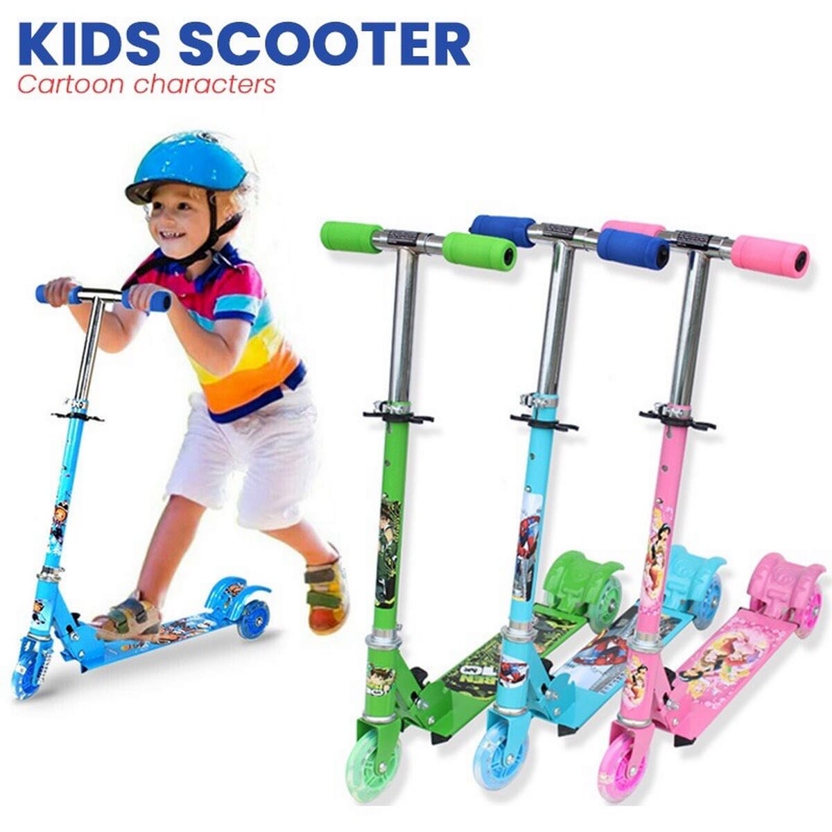Kids 3 Wheel Scooter Push Kick Stunt Folding Adjustable T-bar Gift For Boys Girls , Kids Scooter ( Colours May Vary )