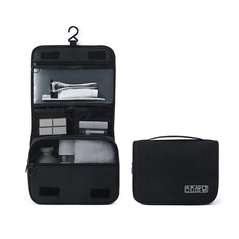 Black Hangable Wet Dry Separation Travel Storage Bag with Hook Wet Dry Separation Large Capacity Hanging Toiletries Storage Bag