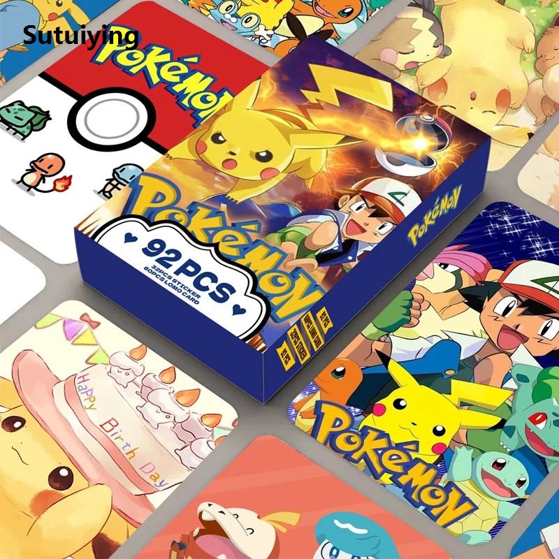 Sutuiying 92PCS Pokemon Pikachu Card Card LOMO NARUTO Sasuke Cards Anime Peripherals Greeting Card Bookmarks Double-sided Collection Deck
