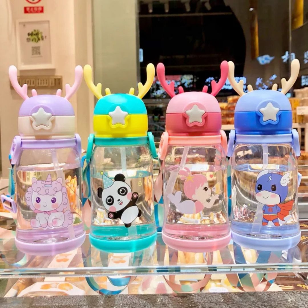Kids Animal-Printed Deer Ear Water Bottle - Fun, Cute & Easy to Drink