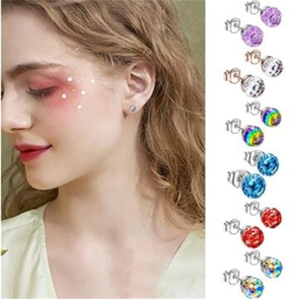 New 925 Silver Colorful Crystal Earrings Wedding Jewelry Gift Ear Stud Blue Color Party Crystal Ball Earrings