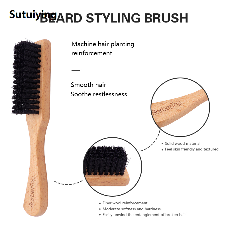 Sutuiying BARBERTOP Men Hair Brush Face Massage Shaving Comb Professional New Beard Styling Brush Barber Anti-knots Moustache Brush