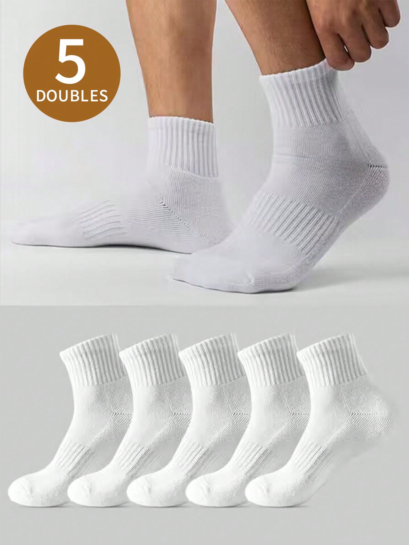 Portable White Men's 5 Pairs Summer Mid Length Deodorant Sports Socks