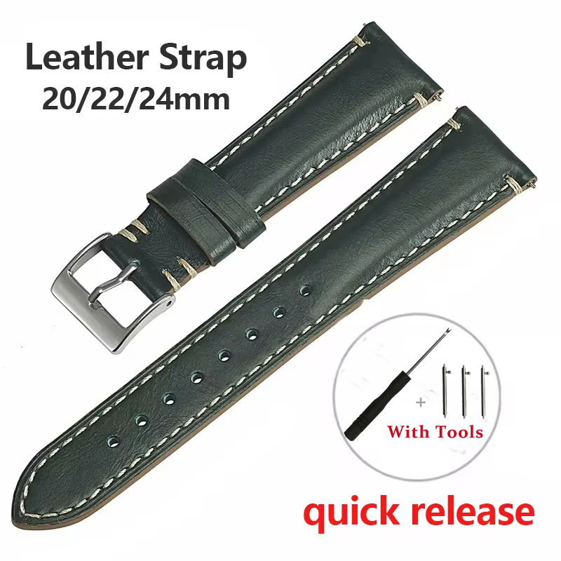 20mm 22mm 24mm Universal Leather Wristband Retro Watch Bracelet Quick Release Men Women Wrist Straps Accessories