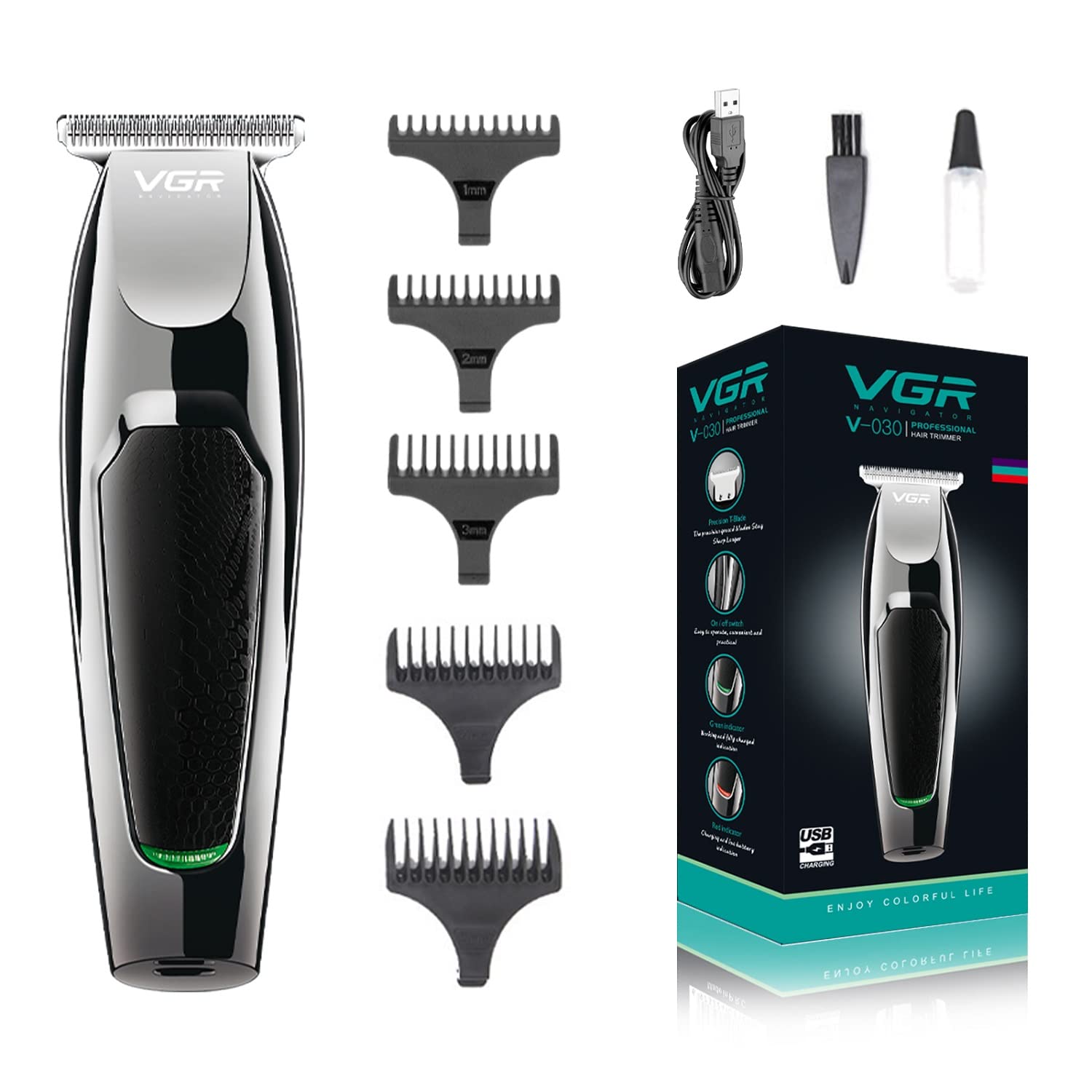 VGR V-030 Professional Hair Trimmer: 100 min Runtime, Men's Trimmer (Black)