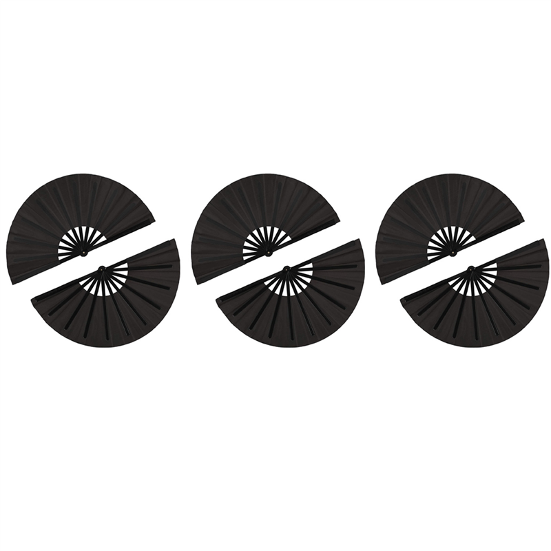 4 Pieces Large Folding Fan Nylon Cloth Handheld Folding Fan Chinese Tai Fan Black Decoration Fold Hand Fan