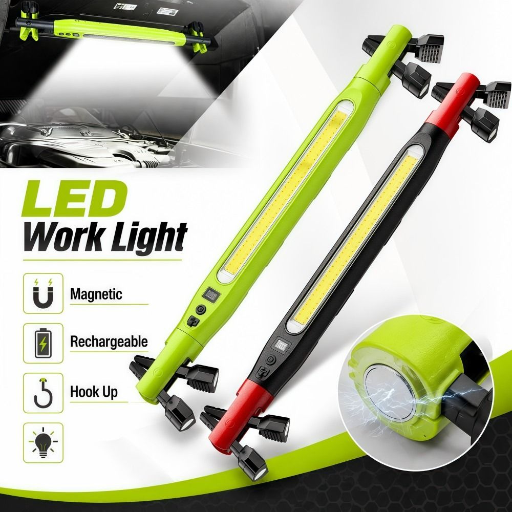 Upgraded Rechargeable Emergency Repair Work Light Digital Display Hook Up LED Magnetic Flashlight Red Light Waterproof COB Long Bar Light Repair, Camping Etc