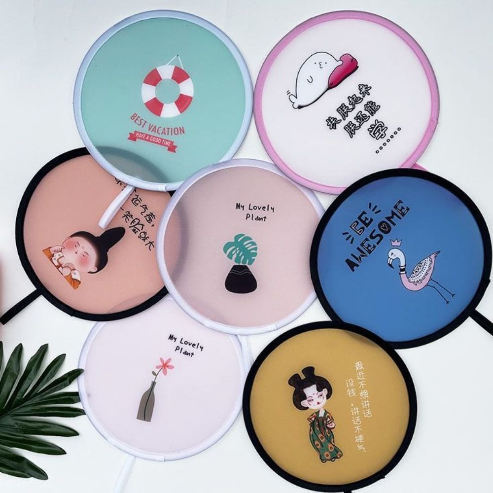 Kid Flying Disc Fan Decorative Mini Flying Disk Fan Cartoon Round Folding Fans Collapsible Fan with Pocket Pocket Fan Outdoor