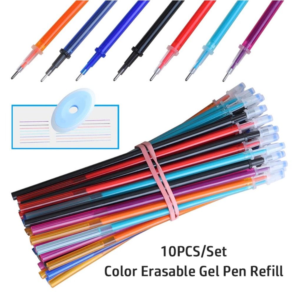 10PCS/Set Smooth 0.5mm Colorful Ink Gel Pen Refill Writing Tool Erasable Neutral Pen Core Writing Stationery Replacement Refill Stationery