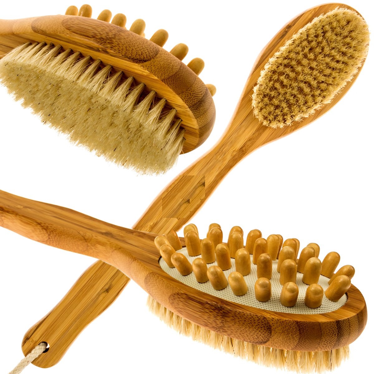 Yuanyan Bath Blossom Bamboo Body Brush for Back Scrubber Natural Bristles Shower Brush with Long Handle Dry Brushing