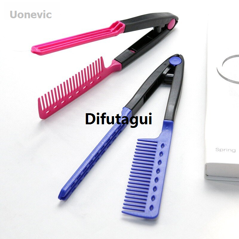Difutagui Straightening hair iron V-shaped hair styling straight Bargain price New style salon hair brush comb flat straightening comb