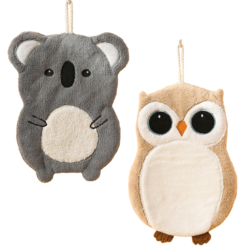 Cute Animal Cartoon Hanging Hand Towels, Fluffy Towels Quick Drying Cloth, Ultra Absorbent Hand Towels Cartoon Owl Koala Shape CF8