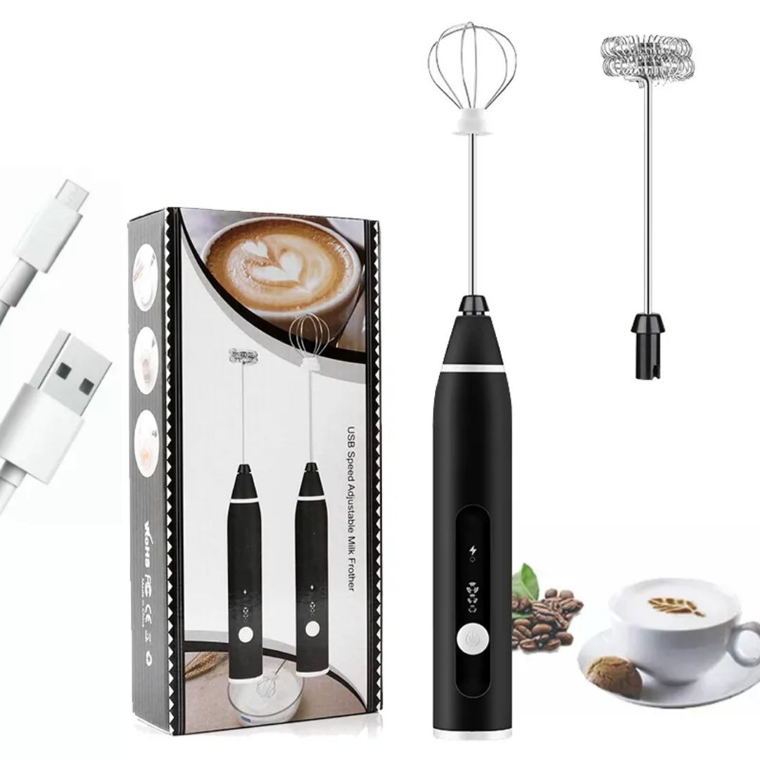 Milk Frother USB Rechargeable Electric Milk Frother Handheld | 3 Speed Milk Foamer for Coffee Latte Cappuccino | Stainless Steel Whisk Blender for Protein Shake, Bulletproof Coffee, Egg Beater