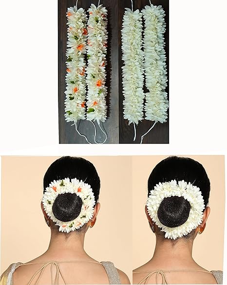 99 Mall Offer Wholesale Pack - 6 Pcs and 12 pcs White Bun Maker Hair Gajra,5 different design| Elegant Floral Hair Accessories for Women | Perfect for TikTok, Facebook & Instagram Sellers, Design May vary By 99 Stores