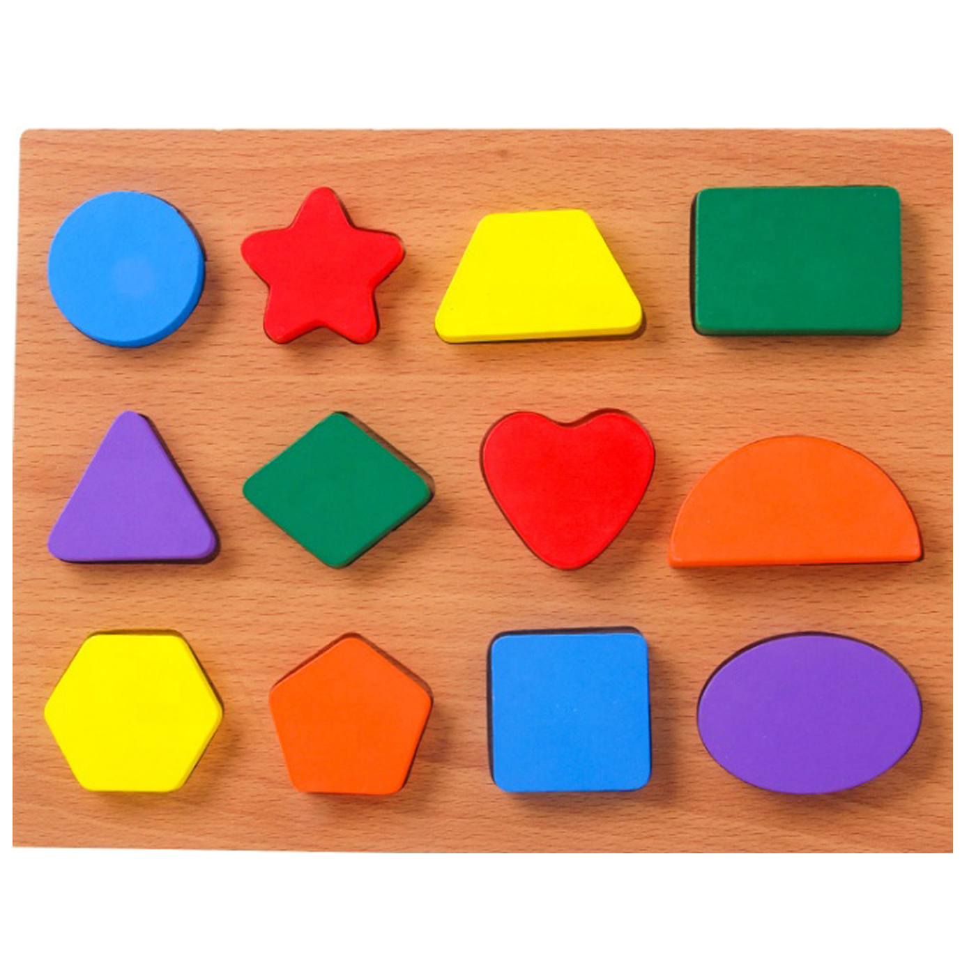 Colorful Wooden 3D Geometric Shapes Board - Early Learning Montessori Toy for Baby (Star, Triangle, Oval, Square)