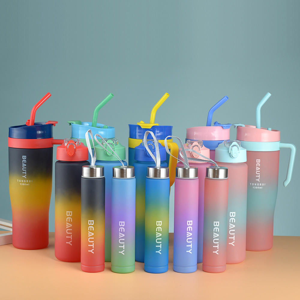 ColorFul Car Cup /260ML/700ML/1200ML Three in One Set Plastic Water Bottle With Straw for Outdoor Sports Camping Travel Plastic Tumbler