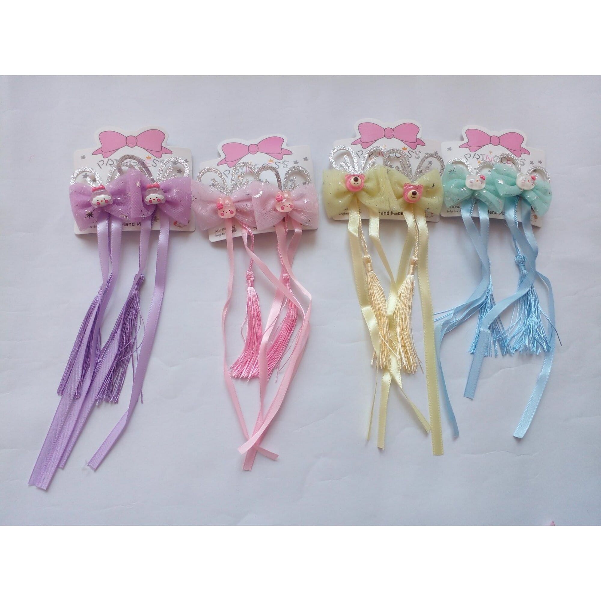 1 Pcs Ribbon Bow Hair Clips for Girls, Rhinestone Crown Hair Bows Clips
