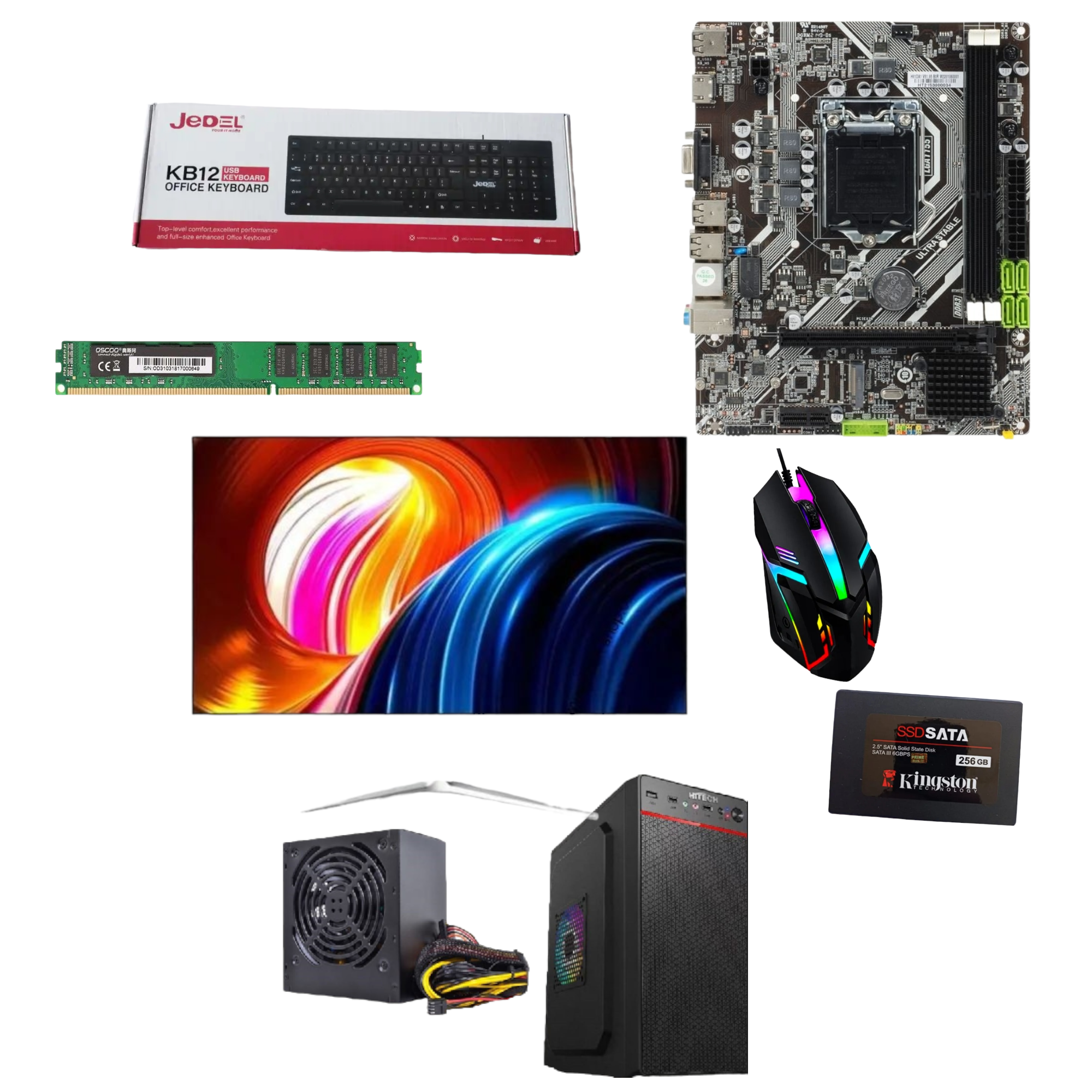 Desktop Computer Assemble Set H310 Motherboard, i3 processor ,24inch Ips Monitor 256gb ssd