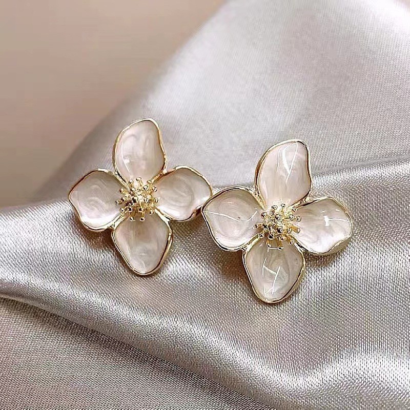 Enacolor Enamel Flower Clover Earrings for Women Girl Dress Accessories