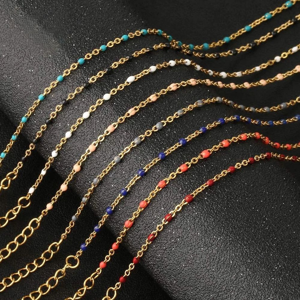 Cute Simple Gold Color Boho Bracelets Stainless Steel Satellite Beads Enamel Bracelet