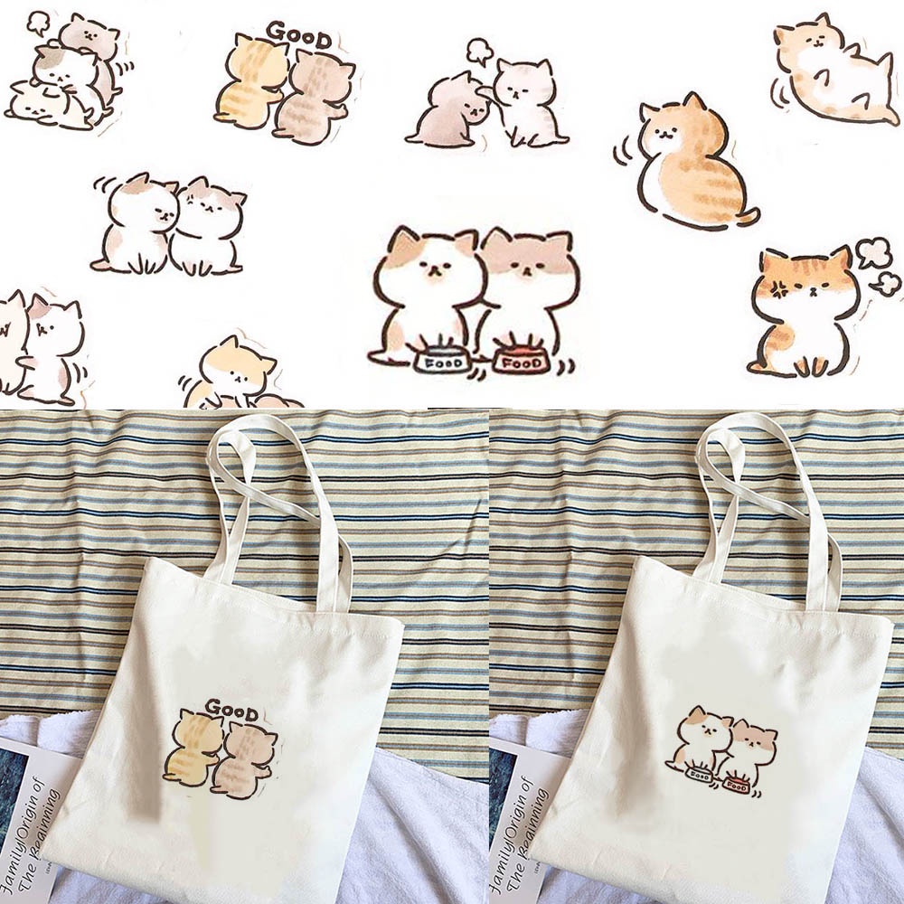 Cute cat tote bag for girl eco handbag student kawaii animal shoulder school bag cartoon travel shopping bag women canvas bag gift UMYG