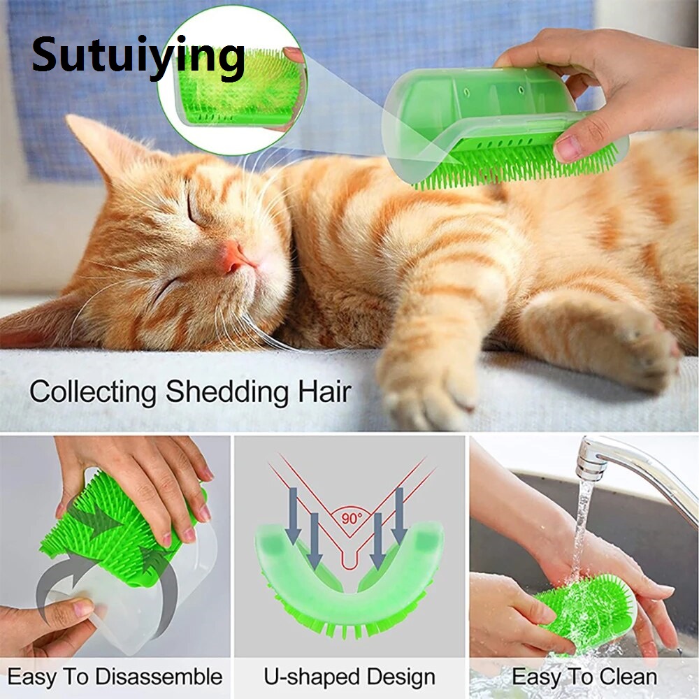 Sutuiying transparent bag Cats Groomer Self Brush Pet Massage Self Comb Removable Cat Wall Corner Scratching Rubbing Brush Pet Grooming Cleaning Supplies