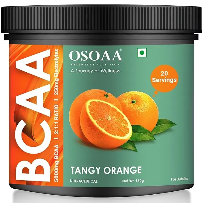 OSOAA BCAA Powder | Intra Workout Supplement | Muscle Recovery Drink with 5000MG BCAA | Amino Acid Supplements (20 Servings) | Tangy Orange