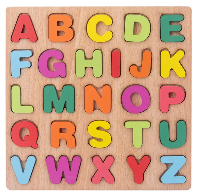 3D Colorful Wooden Square Shape Alphabet Puzzle - Educational Small abcd Blocks Board Toy for Baby & Toddlers