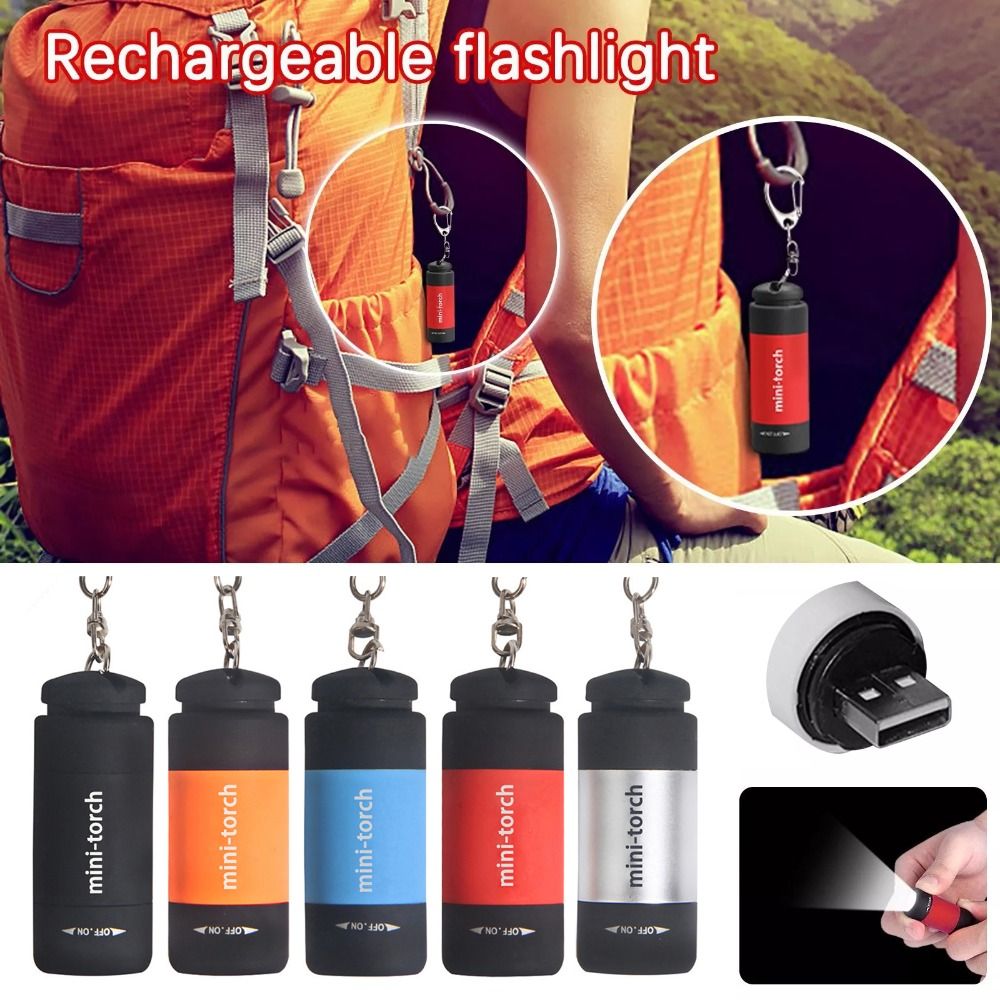 High Quality 25Lum Mini-Torch Keychain Emergency Flashlight USB Rechargeable Camping Portable Light