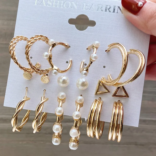 Korean Fashion Retro Gold Earrings: 9 Pair Hoop Earrings For Women - Elevate Your Style With This Versatile Collection. Earrings For Girl