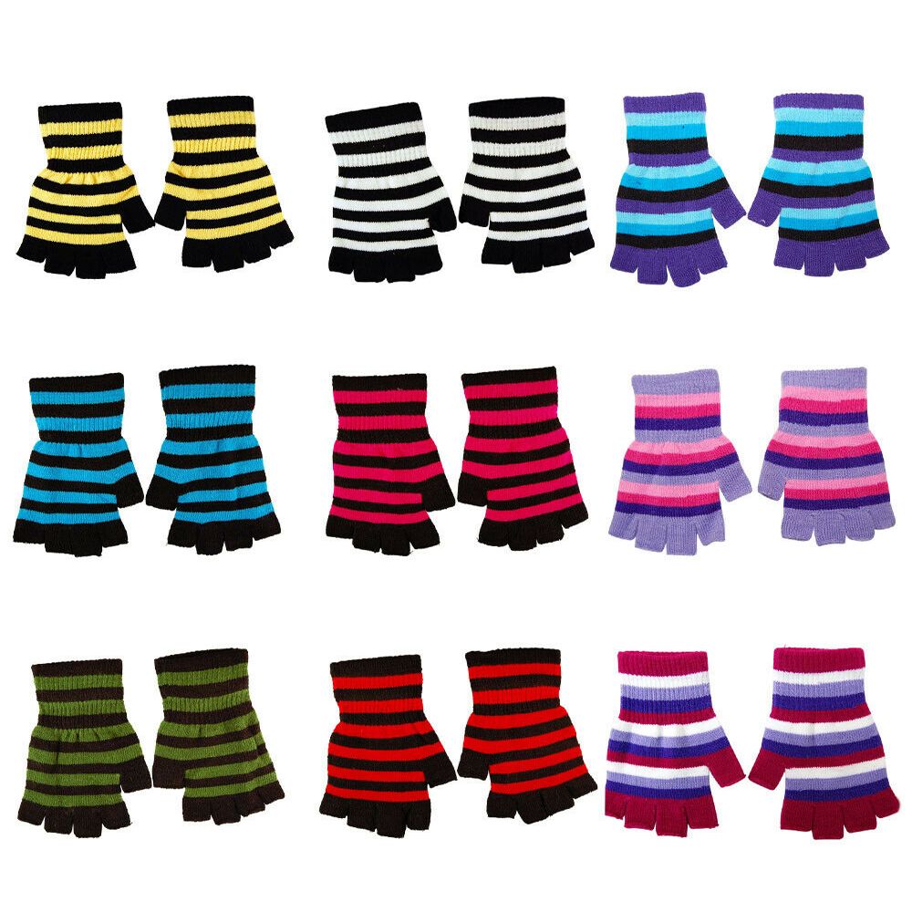 Gothic Comfortable Fingerless Elastic Knitted Gloves Knit Mittens Striped Thicken