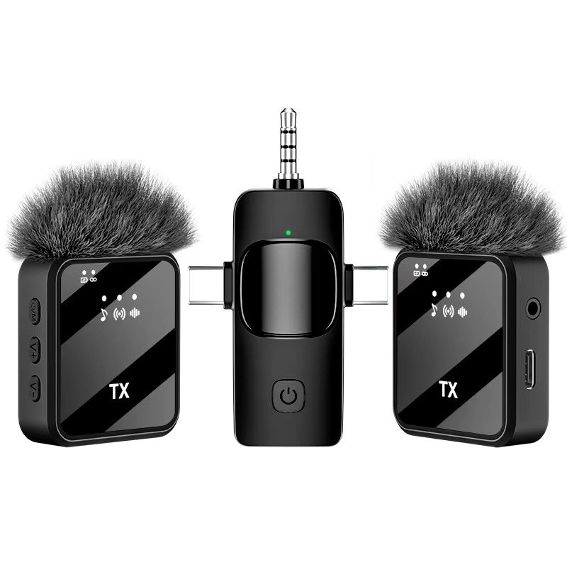 2 in 1 Wireless Microphone, Noise Cancellation Wireless Mic for Youtubers, Video Recording, Facebook, Compatible with Type-C Android/iPhone/Cameras/Laptop (Dual 2X Transmitter)